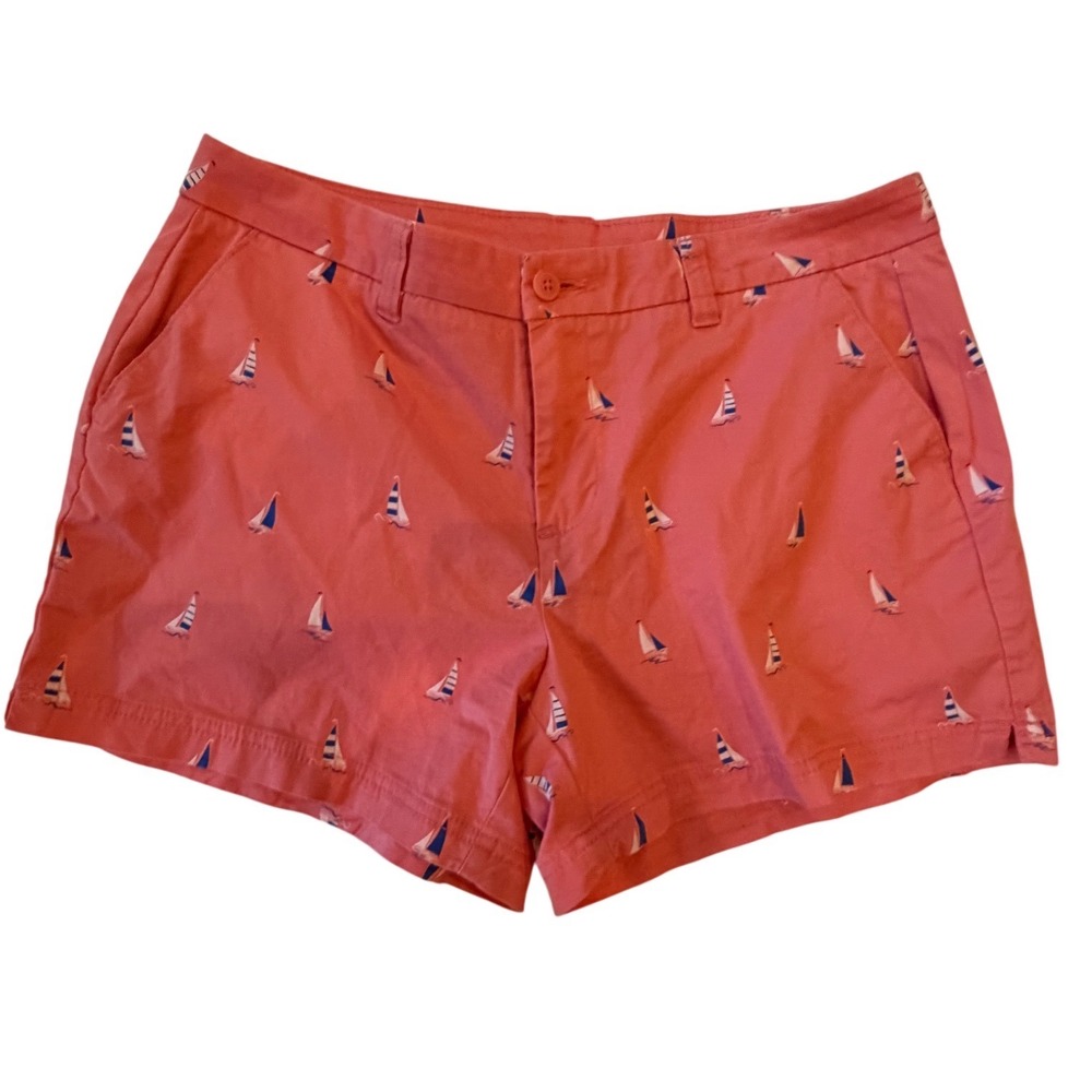 Magellan Outdoors Womens Coral Pink Sailboat Print Shorts Size 12 Nautical‎